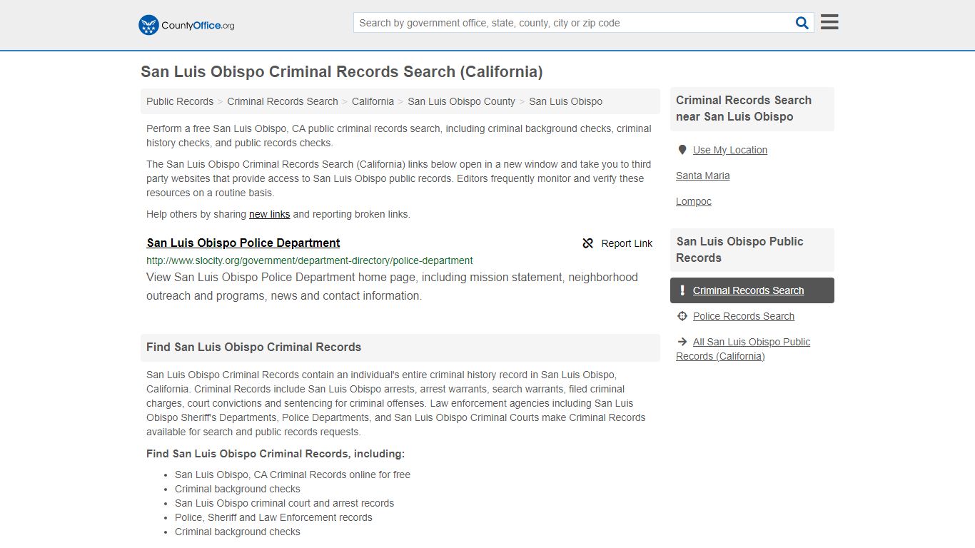 San Luis Obispo Criminal Records Search (California)