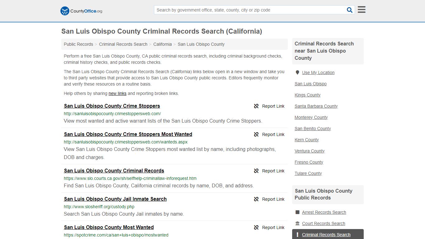San Luis Obispo County Criminal Records Search (California)